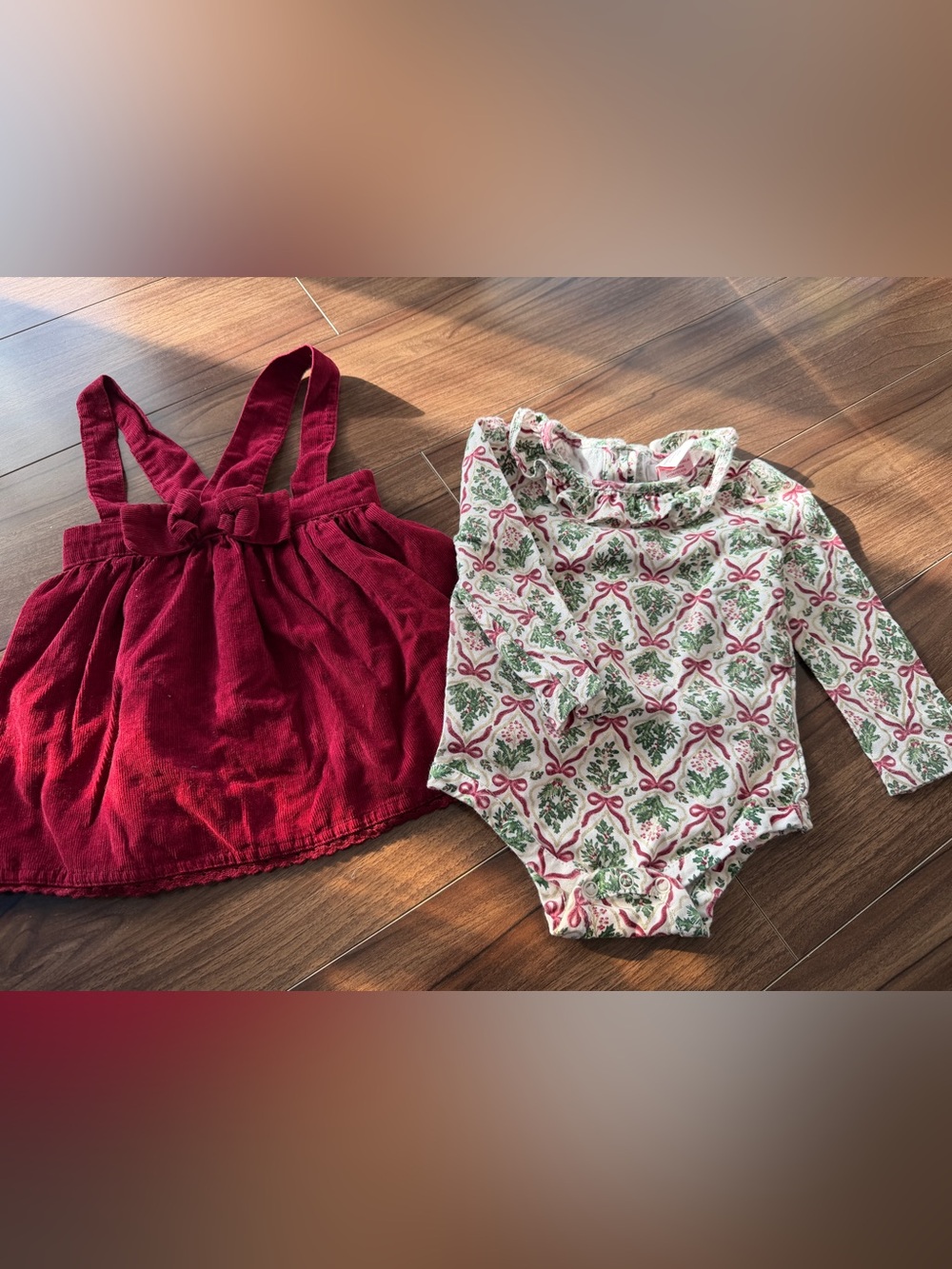 Tommy Bahama Holiday Bodysuit & Burgundy Suspender Skirt – 12M